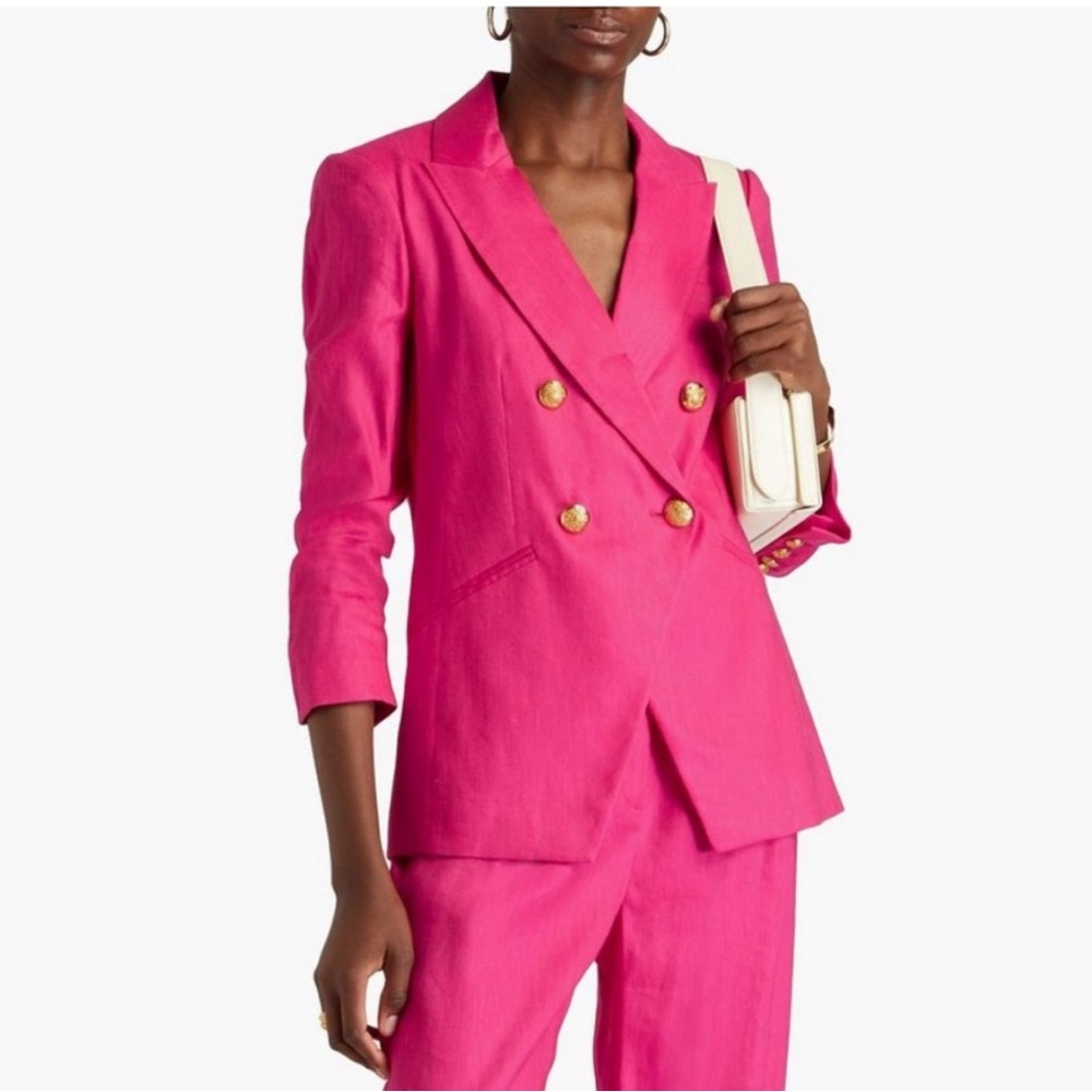 Veronica Beard Hirish Dickey double-breasted linen-blend blazer